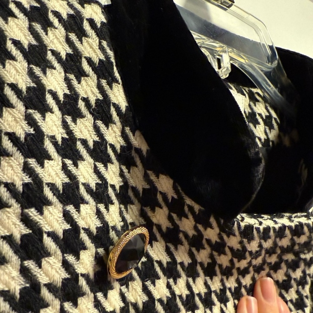 Vintage Wool & Velvet black & white houndstooth blazer sz 8 Preppy Old Money - Picture 5 of 6